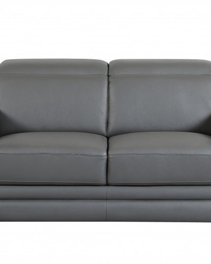 Two Piece Indoor Dark Gray Italian Leather Five Person Seating Set