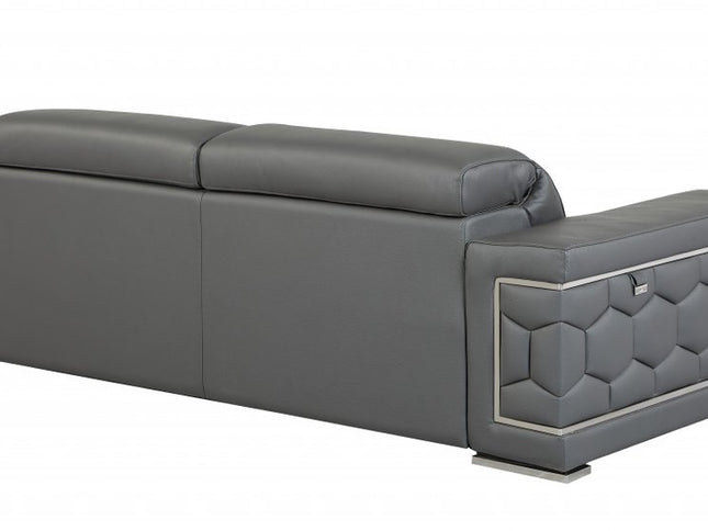 Two Piece Indoor Dark Gray Italian Leather Five Person Seating Set