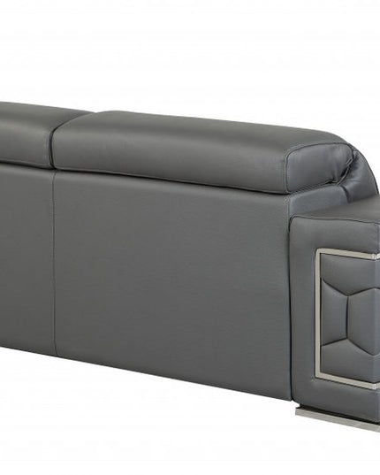 Two Piece Indoor Dark Gray Italian Leather Five Person Seating Set