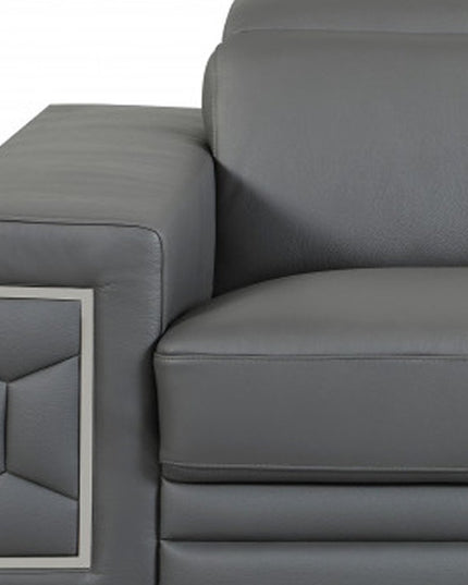 Two Piece Indoor Dark Gray Italian Leather Five Person Seating Set