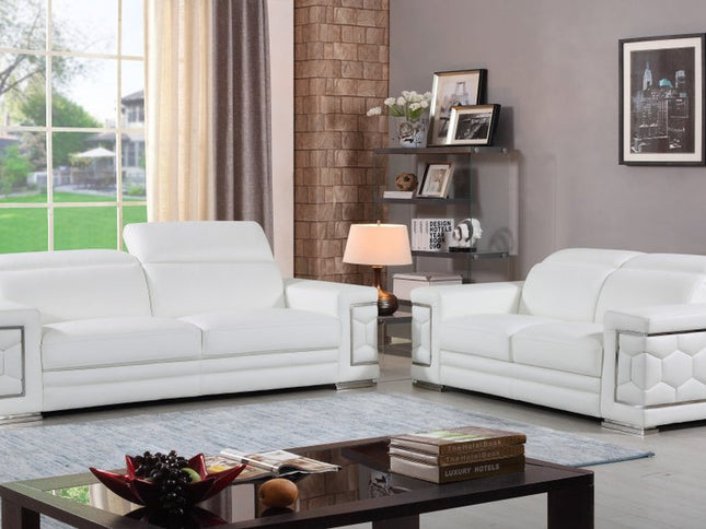 Two Piece Indoor White Italian Leather Five Person Seating Set