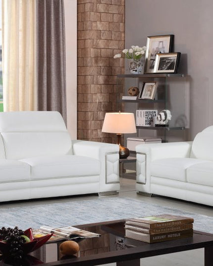 Two Piece Indoor White Italian Leather Five Person Seating Set