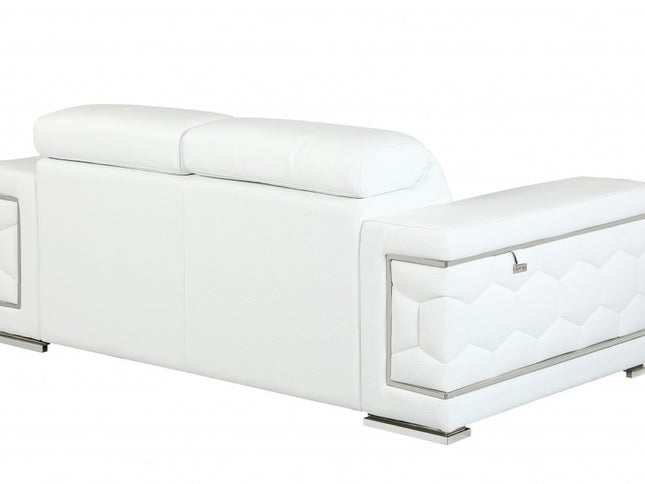 Two Piece Indoor White Italian Leather Five Person Seating Set