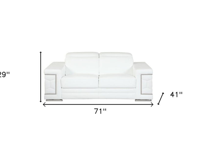 Two Piece Indoor White Italian Leather Five Person Seating Set