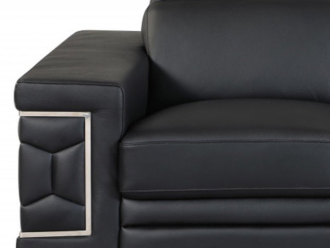 Two Piece Indoor Black Italian Leather Five Person Seating Set