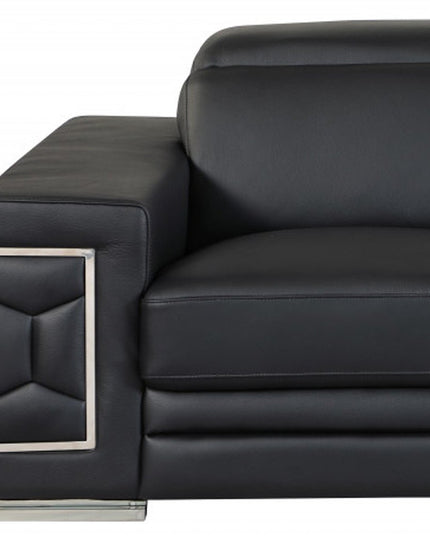 Two Piece Indoor Black Italian Leather Five Person Seating Set