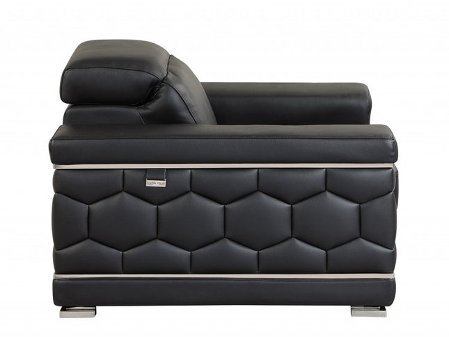 Two Piece Indoor Black Italian Leather Five Person Seating Set