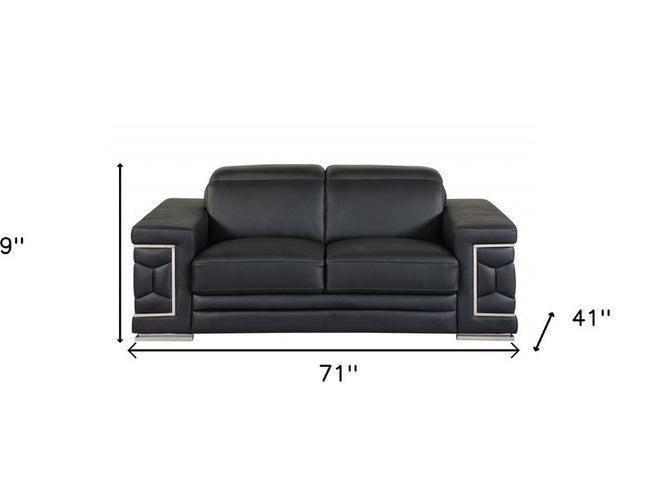 Two Piece Indoor Black Italian Leather Five Person Seating Set