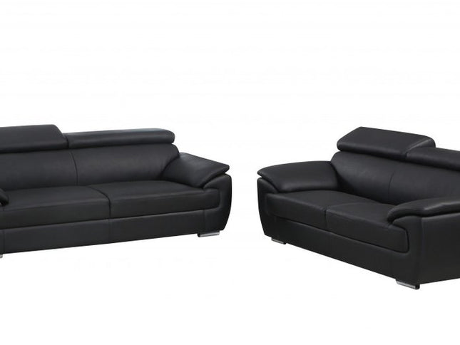 Two Piece Indoor Black Genuine Leather Five Person Seating Set