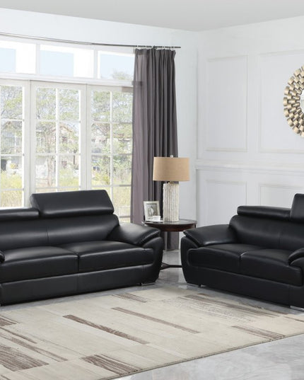Two Piece Indoor Black Genuine Leather Five Person Seating Set