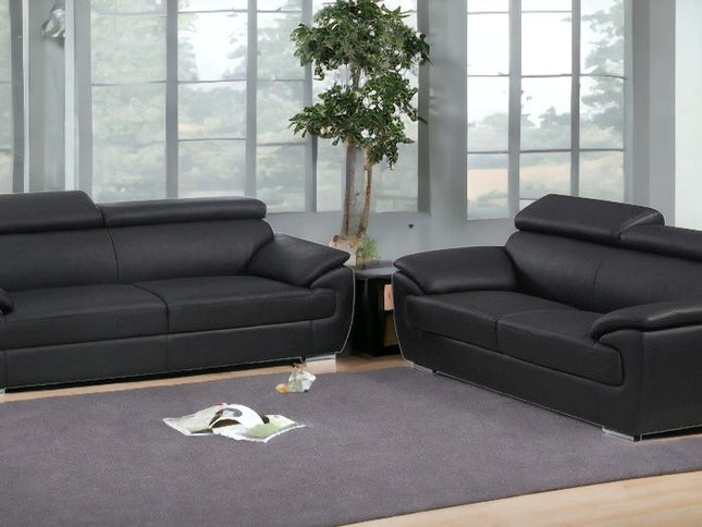 Two Piece Indoor Black Genuine Leather Five Person Seating Set