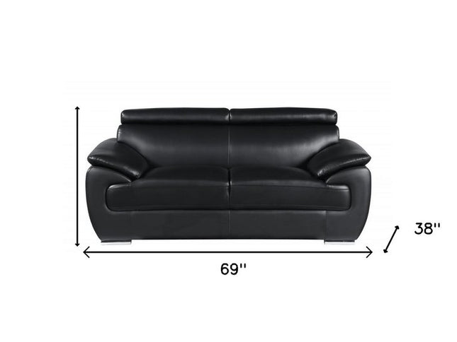 Two Piece Indoor Black Genuine Leather Five Person Seating Set
