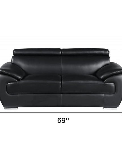 Two Piece Indoor Black Genuine Leather Five Person Seating Set