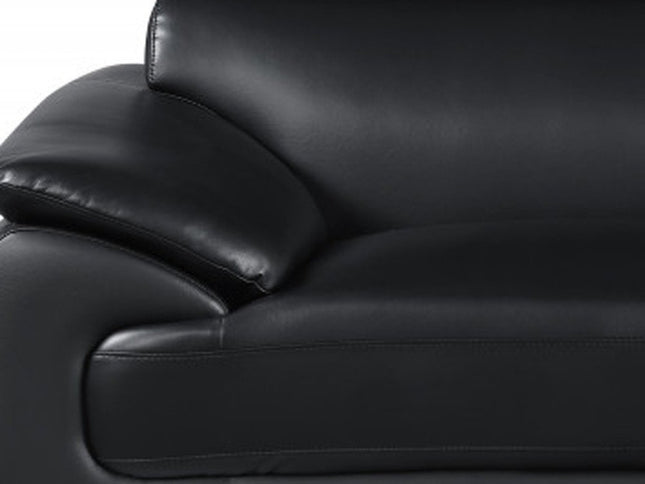 Two Piece Indoor Black Genuine Leather Five Person Seating Set