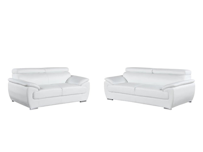 Two Piece Indoor White Genuine Leather Five Person Seating Set