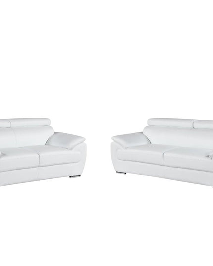 Two Piece Indoor White Genuine Leather Five Person Seating Set