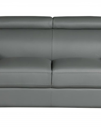 Two Piece Indoor Gray Genuine Leather Five Person Seating Set