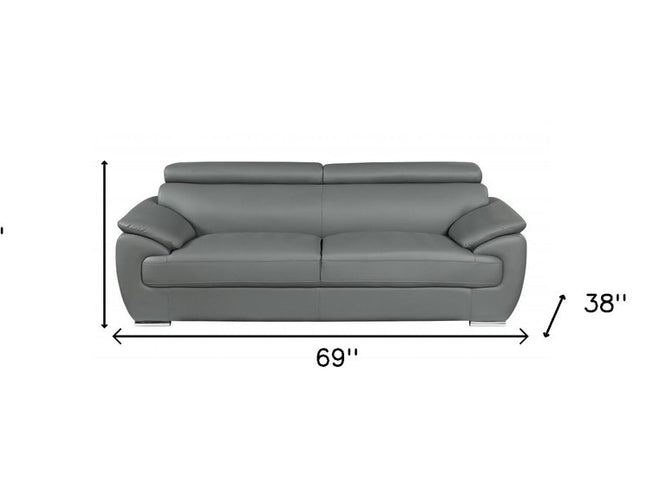 Two Piece Indoor Gray Genuine Leather Five Person Seating Set