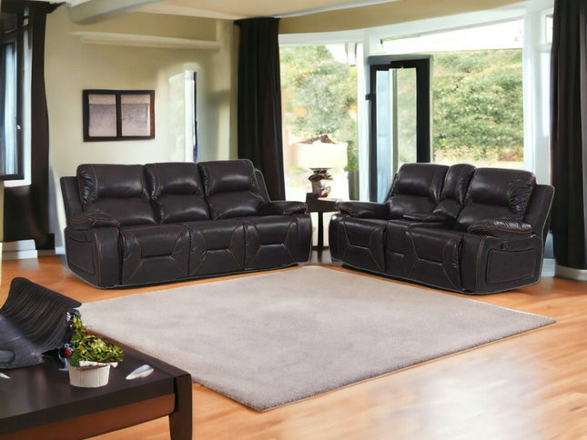 77" Brown Faux Leather Manual Reclining Love Seat With Storage