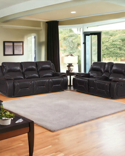 77" Brown Faux Leather Manual Reclining Love Seat With Storage