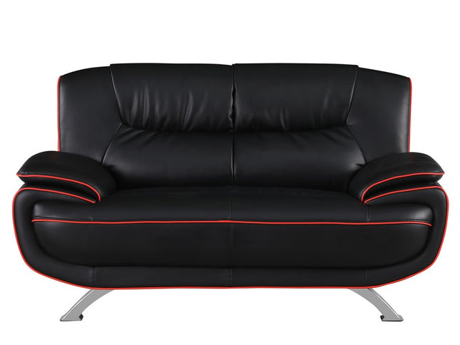 64" Black And Silver Faux Leather Loveseat