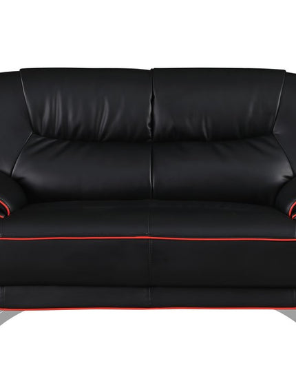 64" Black And Silver Faux Leather Loveseat