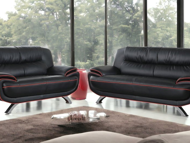 64" Black And Silver Faux Leather Loveseat