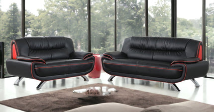 64" Black And Silver Faux Leather Loveseat