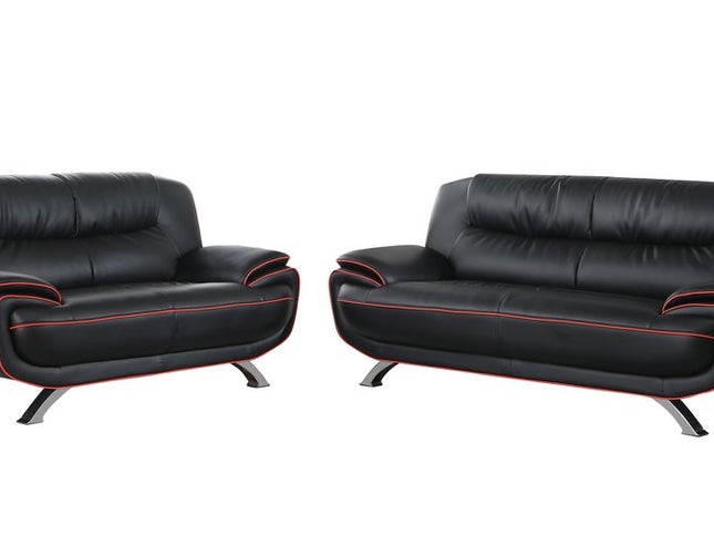 64" Black And Silver Faux Leather Loveseat