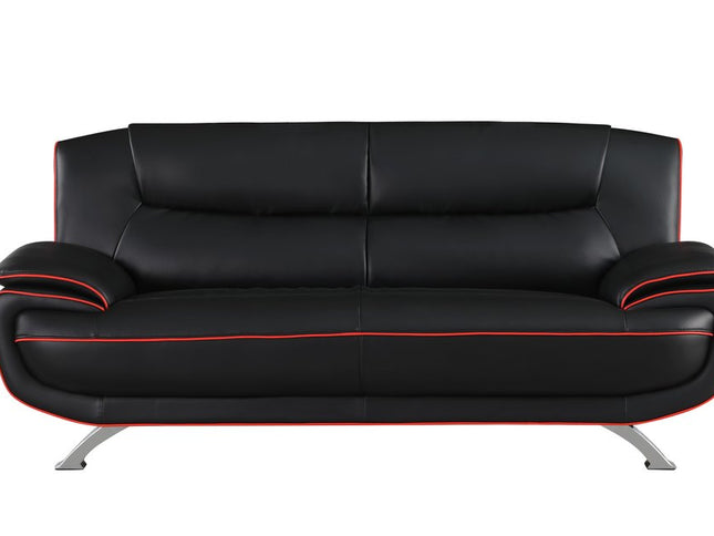64" Black And Silver Faux Leather Loveseat