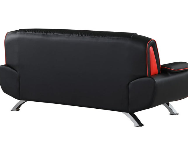 64" Black And Silver Faux Leather Loveseat