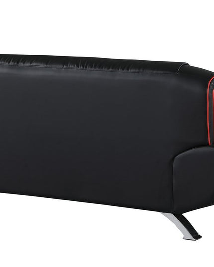 64" Black And Silver Faux Leather Loveseat