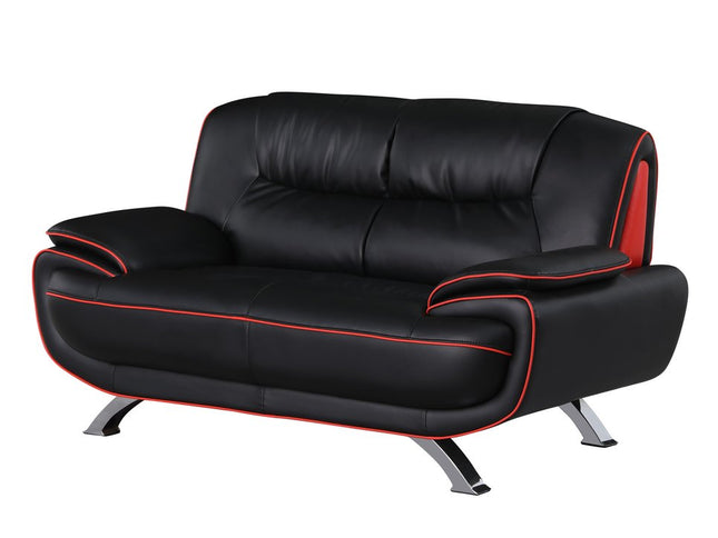 64" Black And Silver Faux Leather Loveseat