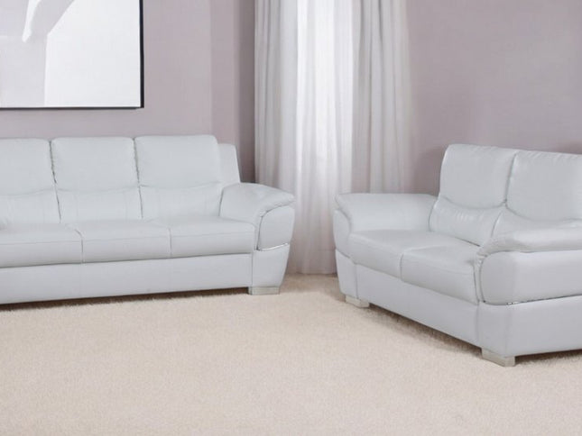 Two Piece Indoor White Genuine Leather Five Person Seating Set