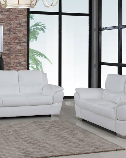 Two Piece Indoor White Genuine Leather Five Person Seating Set