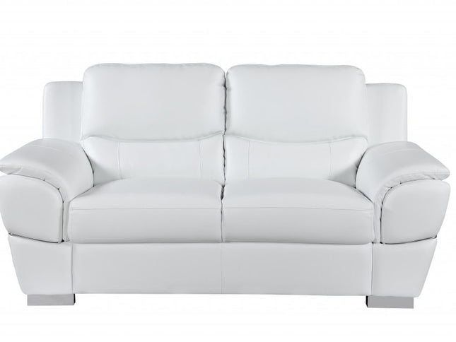 Two Piece Indoor White Genuine Leather Five Person Seating Set