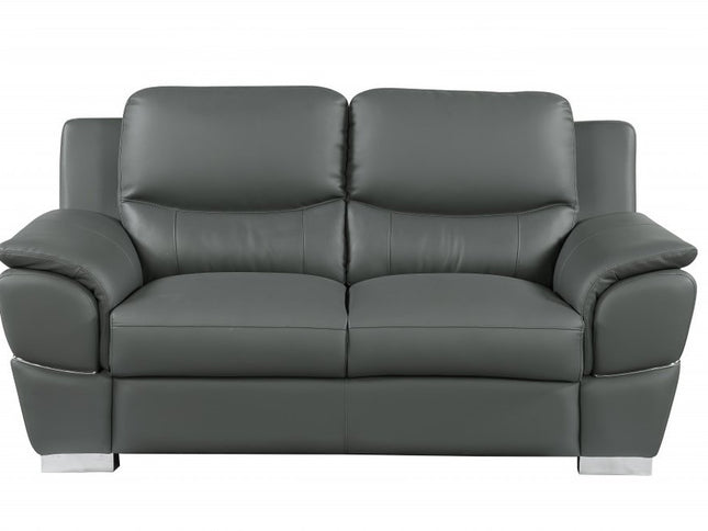 Two Piece Indoor Gray Genuine Leather Five Person Seating Set