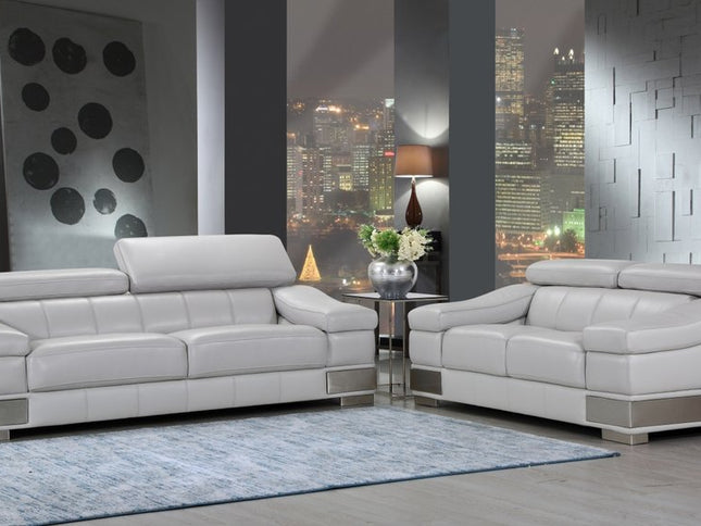 Two Piece Indoor Light Gray Italian Leather Five Person Seating Set