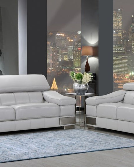 Two Piece Indoor Light Gray Italian Leather Five Person Seating Set