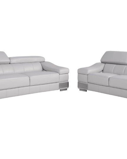 Two Piece Indoor Light Gray Italian Leather Five Person Seating Set