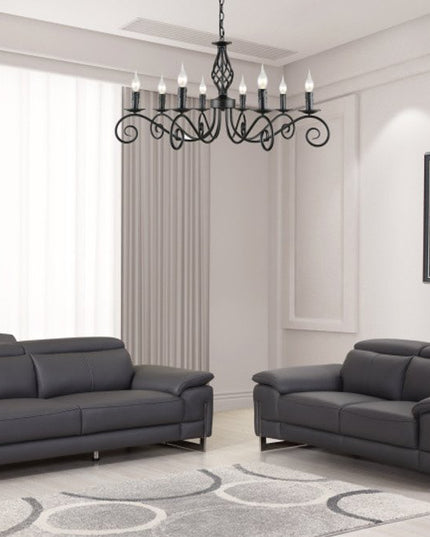 Two Piece Indoor Dark Gray Italian Leather Five Person Seating Set