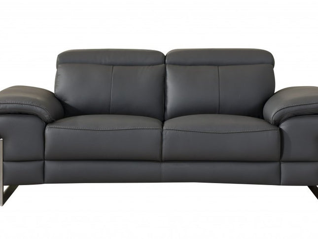 Two Piece Indoor Dark Gray Italian Leather Five Person Seating Set