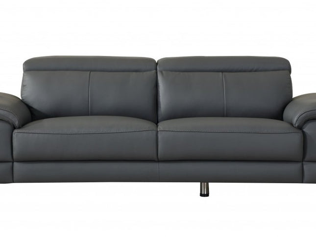 Two Piece Indoor Dark Gray Italian Leather Five Person Seating Set