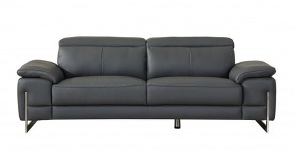 Two Piece Indoor Dark Gray Italian Leather Five Person Seating Set