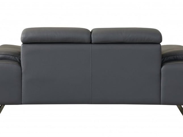 Two Piece Indoor Dark Gray Italian Leather Five Person Seating Set