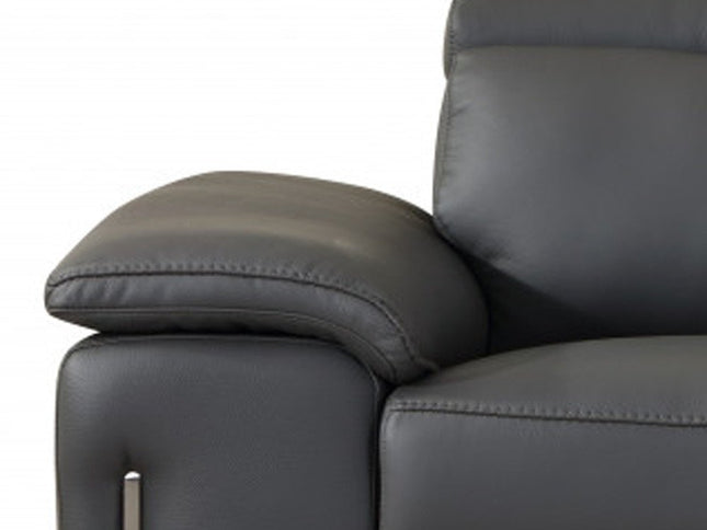 Two Piece Indoor Dark Gray Italian Leather Five Person Seating Set