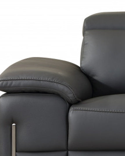 Two Piece Indoor Dark Gray Italian Leather Five Person Seating Set