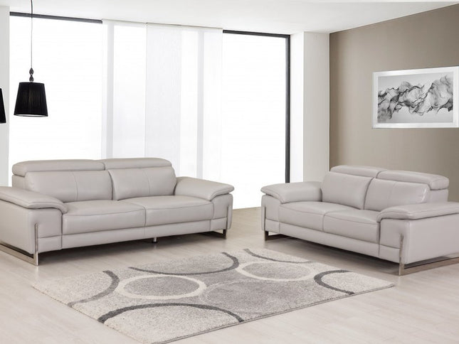 Two Piece Indoor Light Gray Italian Leather Five Person Seating Set