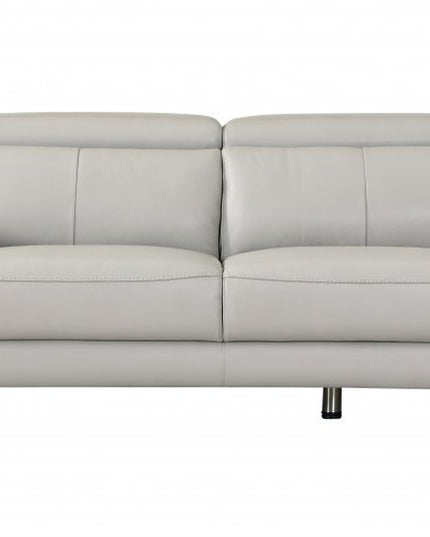 Two Piece Indoor Light Gray Italian Leather Five Person Seating Set