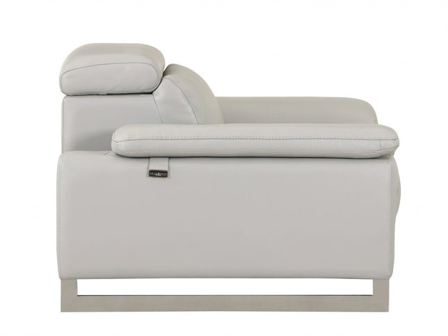 Two Piece Indoor Light Gray Italian Leather Five Person Seating Set